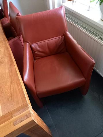 6 Rode Leren Eetkamerstoelen beschikbaar voor biedingen