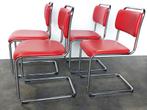 4x Gispen 101 | rood leer | hoogglans chroom | zgan, Huis en Inrichting, Stoelen, ., Ophalen of Verzenden, Zo goed als nieuw, Metaal