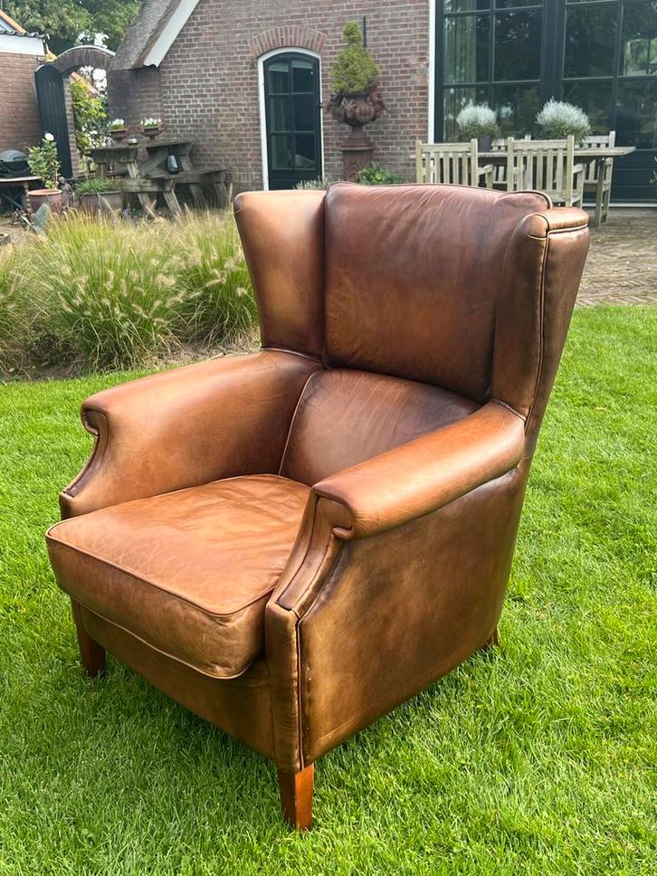 Leren Oorfauteuil - Bendic vintage, Huis en Inrichting, Fauteuils, Gebruikt, Leer, 75 tot 100 cm, Ophalen