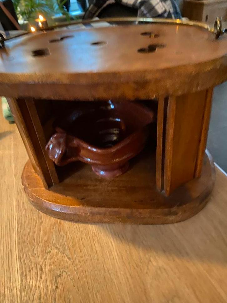 Eikenhouten Stoof met Aardewerk Test, Huis en Inrichting, Woonaccessoires | Kandelaars en Kaarsen, Zo goed als nieuw, Kaars, Minder dan 25 cm