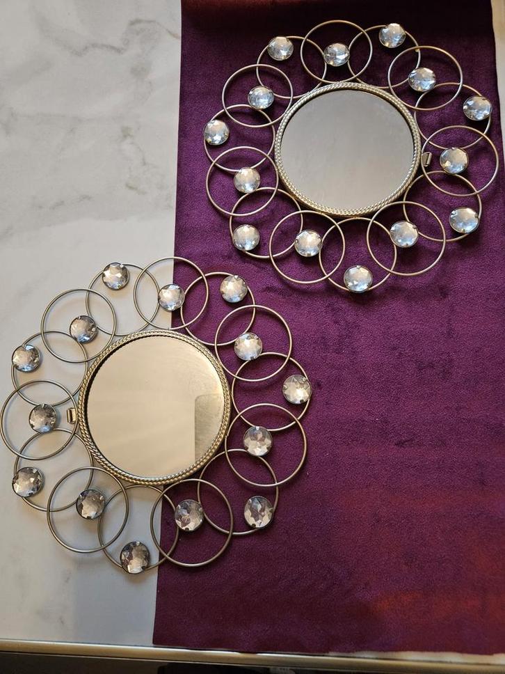 Set van 2 decoratieve spiegeltjes met strass, Huis en Inrichting, Woonaccessoires | Spiegels, Ophalen of Verzenden