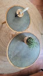 2 Vintage Salontafels Hout/Metaal - Losse Poten, Minder dan 45 cm, Rond, Zo goed als nieuw, Vintage, Modern