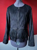 Suedine jasje zwart met franjes van Object maat 40. ZGAN, Maat 38/40 (M), Zwart, Object, Ophalen of Verzenden