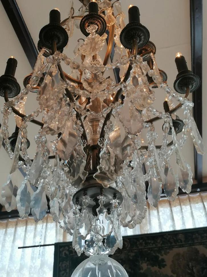 140 cm cristal kroonluchter 19e eeuw, Antiek en Kunst, Antiek | Lampen, Ophalen of Verzenden