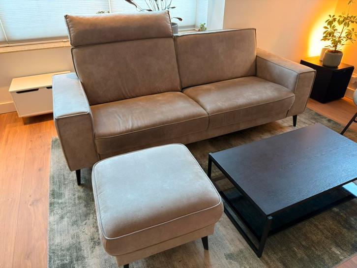 3-zits bank Pronto Wonen met hocker, Huis en Inrichting, Banken | Complete zithoeken, Gebruikt, Stof, Ophalen