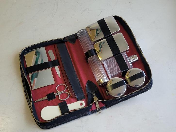 vintage leren Reisetui - jaren' 60, Antiek en Kunst, Curiosa en Brocante, Ophalen of Verzenden