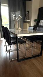 Tafel met stoelen | Hoogglans wit met zwart en rvs combi, Huis en Inrichting, Tafels | Eettafels, Ophalen, Gebruikt, 50 tot 100 cm