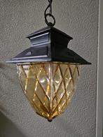 Vintage hanglamp zwart metaal, gele glazen kap - 1960, Huis en Inrichting, Lampen | Hanglampen, Gebruikt, Vintage, Ophalen of Verzenden