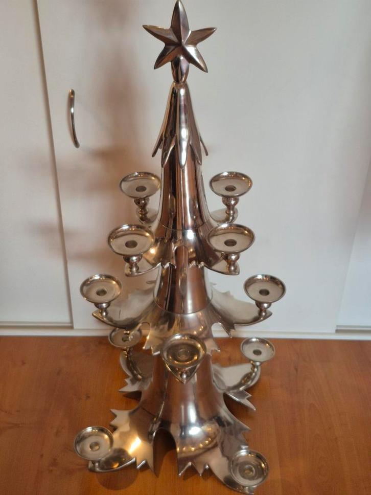 Chrome Kerstboom Kandelaar - 12 Kaarsen, Diversen, Kerst, Zo goed als nieuw, Ophalen of Verzenden