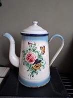 Franse Emaille Koffiepot met Bloemen, Antiek en Kunst, Antiek | Emaille, Ophalen of Verzenden