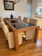 Eettafel licht eiken met Belgisch leisteen, Huis en Inrichting, Ophalen, Zo goed als nieuw, 4 tot 6 stoelen