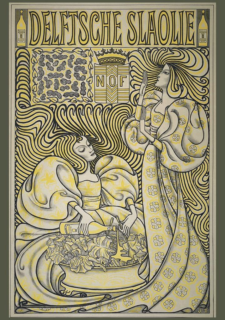 Grote poster Delftsche Slaolie van Jan Toorop 70x100cm!, Verzamelen, Posters, Rechthoekig Staand, Ophalen of Verzenden