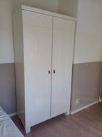 Witte houten kledingkast met deuren, Huis en Inrichting, Kasten | Kledingkasten, Ophalen, Gebruikt, 100 tot 150 cm, Met hangruimte