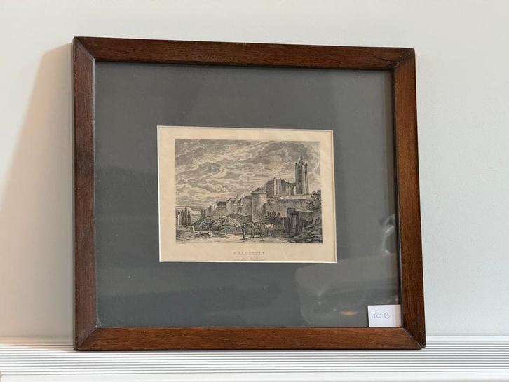Nr 13 : ingelijste prent - De Praagse Burcht Hradschin -, Antiek en Kunst, Kunst | Etsen en Gravures, Ophalen