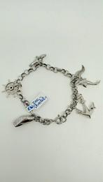 Zilveren jasseron armband met er aan: 5 zee-bedels., Gebruikt, Ophalen of Verzenden, Met bedels of kralen, Zilver