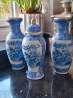 Prachtige set oude blauwe vazen 3 stuks Vintage, Antiek en Kunst, Antiek | Vazen, Ophalen of Verzenden