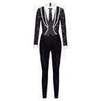 Dames catsuit 23 / bodysuit zwart wit glitter jumpsuit feest, Verzenden, Maat 46/48 (XL) of groter, Nieuw, Overige thema's