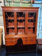 Mahoniehouten vitrinekast met lades en deuren, Gebruikt, 100 tot 150 cm, Glas, 150 tot 200 cm