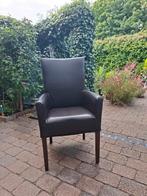 Lloyd Loom 4 eetkamerstoelen / leer, Huis en Inrichting, Stoelen, Ophalen, Gebruikt, Bruin, Leer