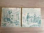 2 groene en 3 roze oude tegeltjes, Antiek en Kunst, Curiosa en Brocante, Ophalen of Verzenden