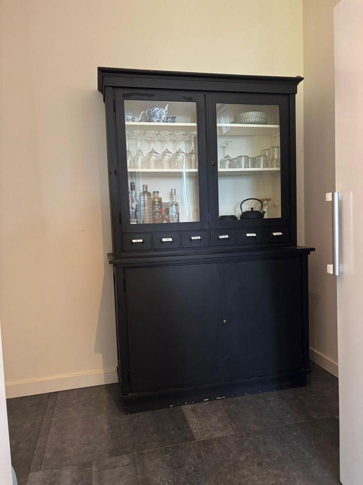 Oude Apothekerskast met Glasdeuren, Huis en Inrichting, Kasten | Buffetkasten, Gebruikt, 150 tot 200 cm, 100 tot 150 cm, 25 tot 50 cm