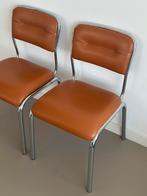 Vintage retro mid century buisframe chroom stoelen eetkamer, Ophalen, Gebruikt, Twee, Bruin