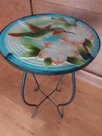 Bijzettafel Kolibri Glas Reliëf, Huis en Inrichting, Minder dan 55 cm, Gebruikt, Metaal of Aluminium, Rond