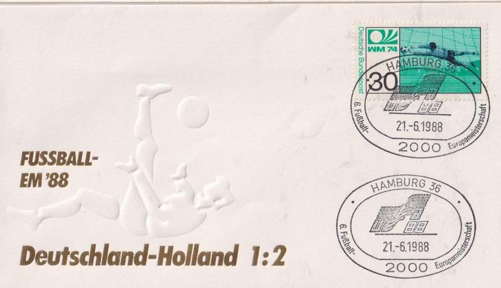 Duitsland 1988 V48 EK Voetbal Du - Ned 1-2, Postzegels en Munten, Postzegels | Eerstedagenveloppen, Onbeschreven, Europa, Ophalen of Verzenden