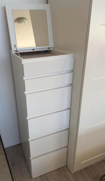 Ikea Malm ladekast 6 lades wit / spiegelglas - afbeelding 1