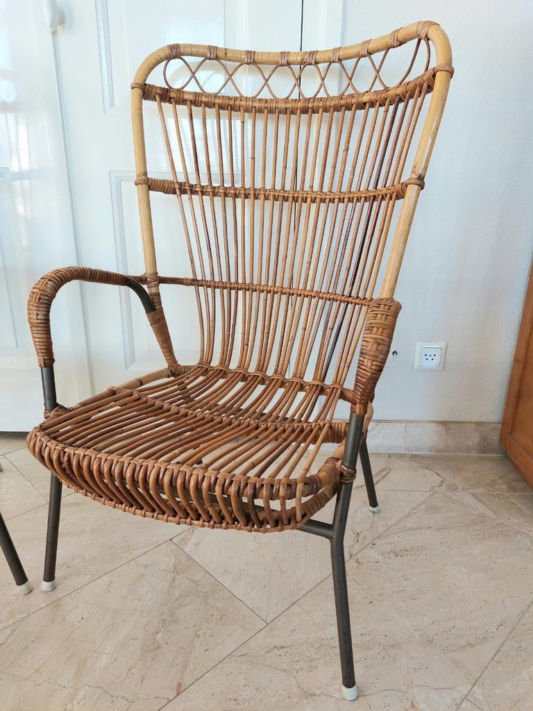2x vintage rotan fauteuil stoel jaren 50 60 Rohé, Huis en Inrichting, Fauteuils, Ophalen, Gebruikt, Minder dan 75 cm, Boho