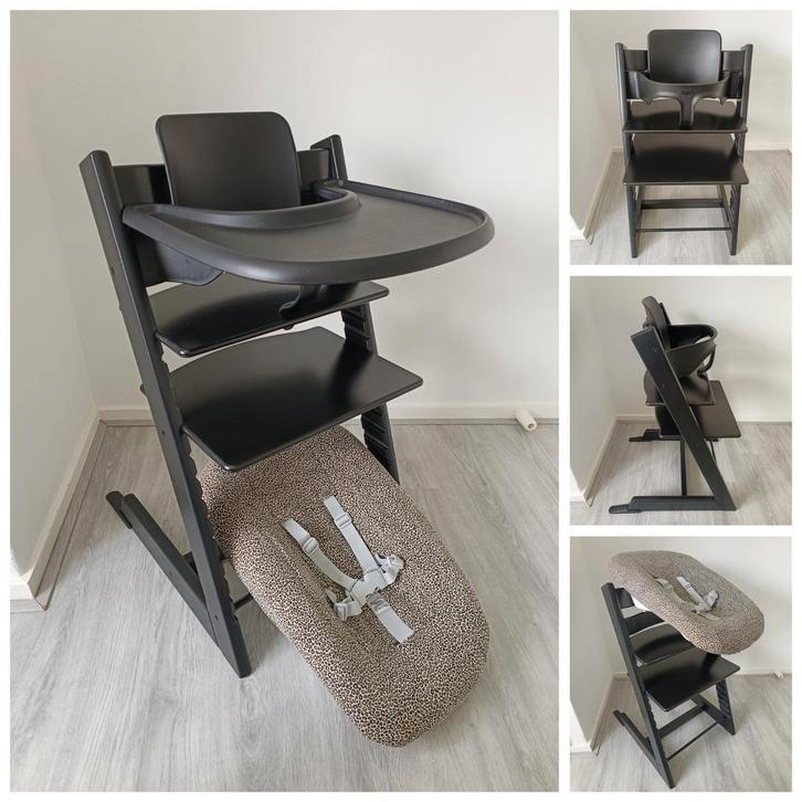 ZGAN! Stokke Tripp Trapp zwart+babyset,2standen newborn,tray, Kinderen en Baby's, Kinderstoelen, Zo goed als nieuw, Meegroeistoel