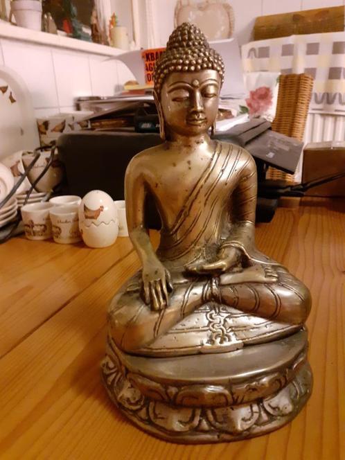 Verzilverd Bronzen Beeldenset "Boeddha's" op dubb. Lotusvoet, Antiek en Kunst, Kunst | Beelden en Houtsnijwerken, Ophalen of Verzenden
