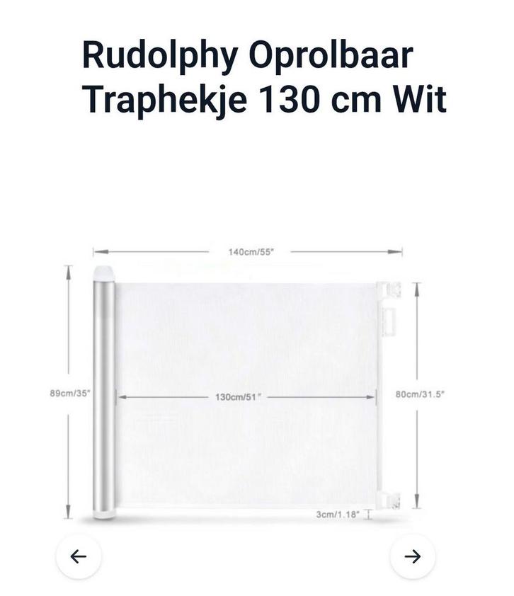 Rudolphy Oprolbaar Traphekje, Kinderen en Baby's, Traphekjes, Nieuw, Oprolhekje, Aluminium, 115 cm of meer, Ophalen of Verzenden
