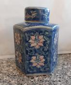 Gemberpot of theepot met deksel blauw, licht roze en groen, Antiek en Kunst, Antiek | Keramiek en Aardewerk, Ophalen of Verzenden