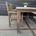 Teak tuinset - eettafel + 2 stoelen + bankje, Ophalen, Gebruikt, Teakhout, Eettafel