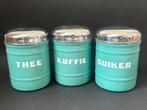 Lichtblauwe Emaille Koffie, Thee & Suiker bus, Ophalen of Verzenden