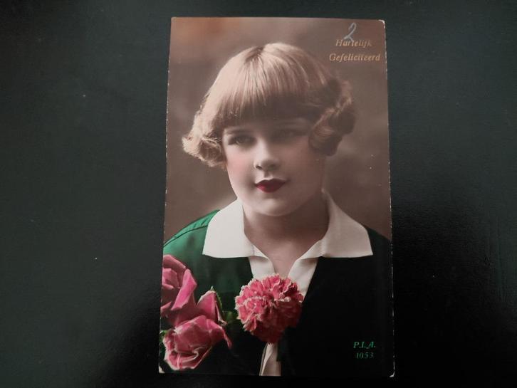 meisje, rode wangen en lippestift, mooi haar, gelopen, 1931., Verzamelen, Ansichtkaarten | Themakaarten, Gelopen, 1920 tot 1940