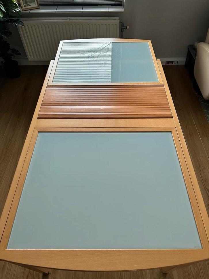 Uitschuifbare Eettafel met Glas en Hout, Huis en Inrichting, Tafels | Eettafels, Gebruikt, 100 tot 150 cm, 150 tot 200 cm, Vijf personen of meer