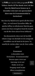 Evenementenhal Gorinchem 
Vanavond 
Zaal open 19 uur 
20.30, Tickets en Kaartjes, Kortingen en Cadeaubonnen, Twee personen, Overige soorten