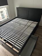IKEA Brimnes 160x200 tweeplersoonsbed en achterwand, Huis en Inrichting, Slaapkamer | Bedden, Ophalen, Zwart, Tweepersoons, Zo goed als nieuw