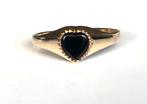 Gouden vintage ring onyx hart maat 19 1/4, Sieraden, Tassen en Uiterlijk, Ringen, 19 tot 20, Zwart, Ophalen of Verzenden, Zo goed als nieuw