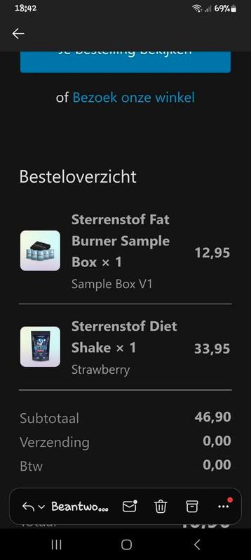 Sterrenstofpakket (burner sample en shake) beschikbaar voor biedingen