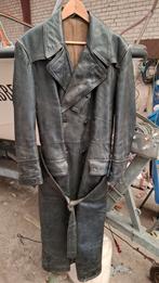 Vintage Leren Lange Jas, Onbekend, Zwart, Overige maten, Ophalen of Verzenden