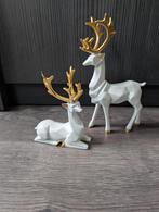 2 beeldjes van herten wit met goudkleurige afwerking, Diversen, Kerst, Ophalen of Verzenden, Nieuw