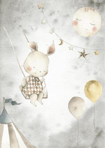 Kinderposter Bosdieren Nacht Circus Konijn Designed4kids beschikbaar voor biedingen