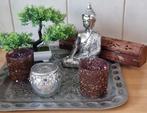 Set dienblad budha dienblad bonsai windlichten, Ophalen of Verzenden, Rond, Hout