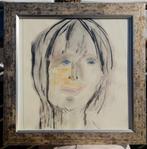 Abstract portret van ene meisje met blauwe ogen, aquarel, Ophalen of Verzenden