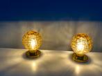 Set vintage Doria lampen amber glas 1x hang 2x tafel, Ophalen, Gebruikt, Vintage, Glas
