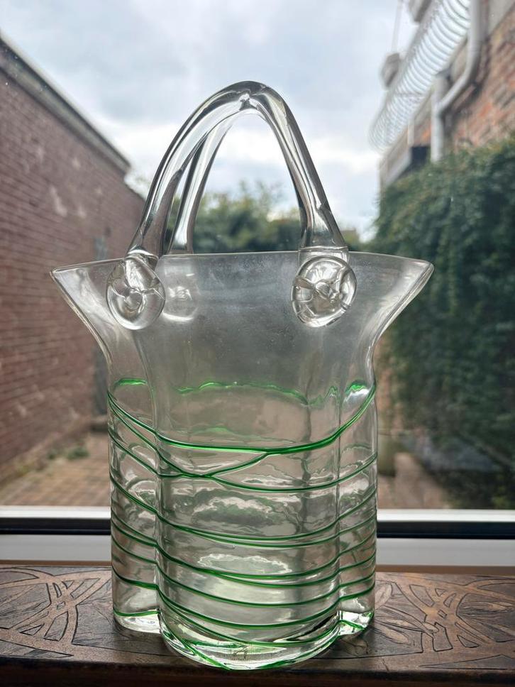 Murano Stijl Vaas - Groen & Wit Gestreept, Huis en Inrichting, Woonaccessoires | Vazen, Zo goed als nieuw, Overige kleuren, Minder dan 50 cm