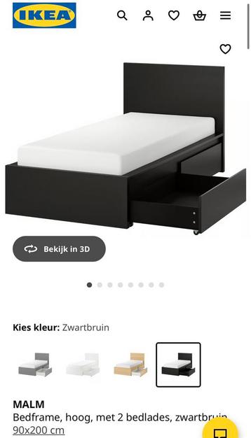 IKEA Malm bedframe 90/200 zwart - afbeelding 1